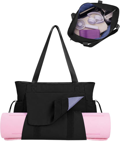 Yoga Mat Bag Waterproof Tote Gym Bag Mat Carrier W/Wet Pocket | hook-and-loop mat holder 5s quick access, 40oz handled bottle pocket, wet bag, lightweight waterproof, drawstring pockets,19L