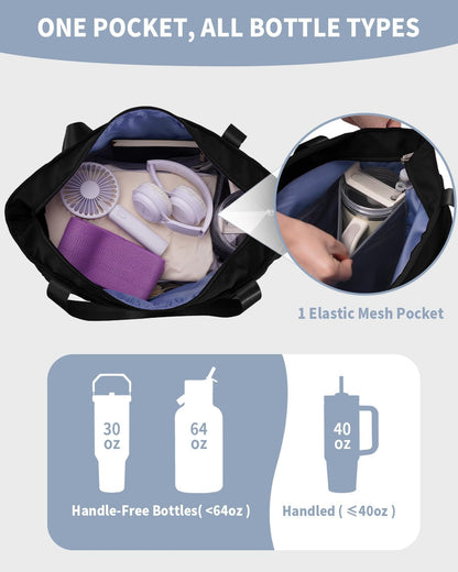 Yoga Mat Bag Waterproof Tote Gym Bag Mat Carrier W/Wet Pocket | hook-and-loop mat holder 5s quick access, 40oz handled bottle pocket, wet bag, lightweight waterproof, drawstring pockets,19L