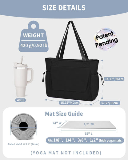 Yoga Mat Bag Waterproof Tote Gym Bag Mat Carrier W/Wet Pocket | hook-and-loop mat holder 5s quick access, 40oz handled bottle pocket, wet bag, lightweight waterproof, drawstring pockets,19L