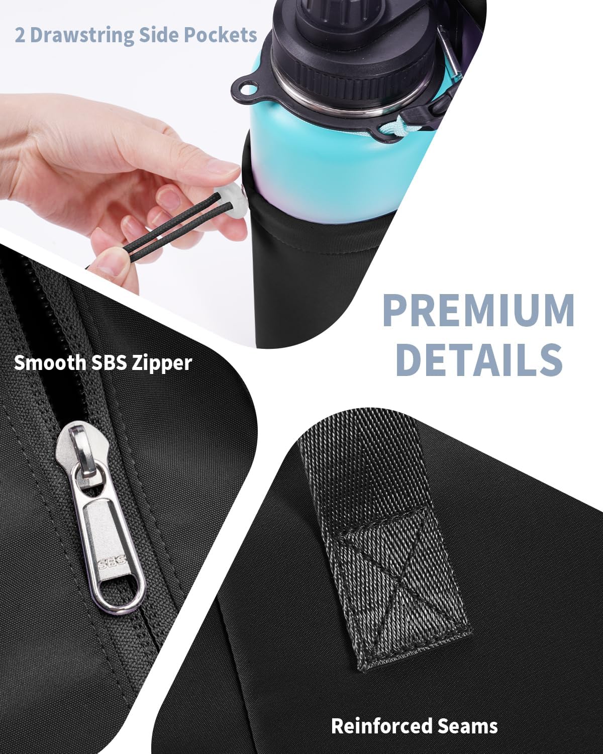 Yoga Mat Bag Waterproof Tote Gym Bag Mat Carrier W/Wet Pocket | hook-and-loop mat holder 5s quick access, 40oz handled bottle pocket, wet bag, lightweight waterproof, drawstring pockets,19L