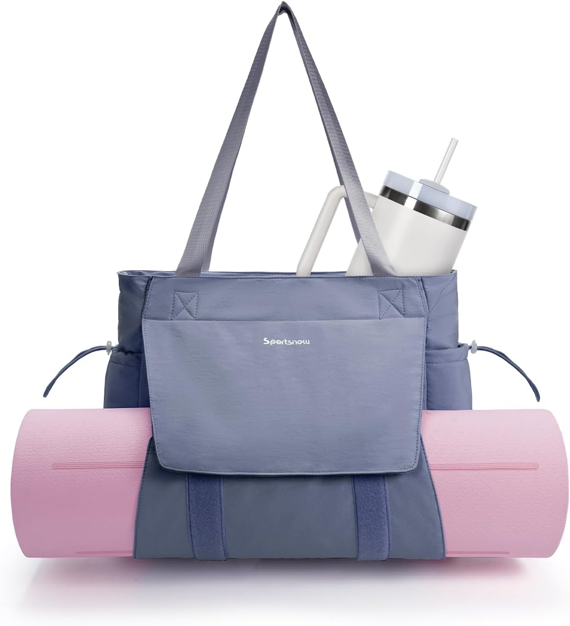 Yoga Mat Bag Waterproof Tote Gym Bag Mat Carrier W/Wet Pocket | hook-and-loop mat holder 5s quick access, 40oz handled bottle pocket, wet bag, lightweight waterproof, drawstring pockets,19L