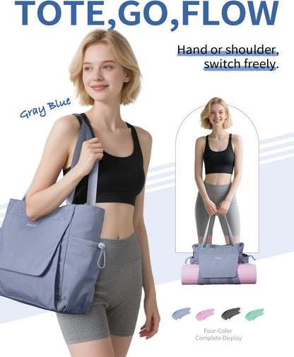 Yoga Mat Bag Waterproof Tote Gym Bag Mat Carrier W/Wet Pocket | hook-and-loop mat holder 5s quick access, 40oz handled bottle pocket, wet bag, lightweight waterproof, drawstring pockets,19L