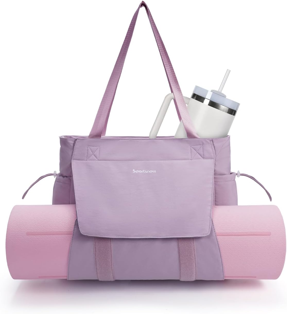 Yoga Mat Bag Waterproof Tote Gym Bag Mat Carrier W/Wet Pocket | hook-and-loop mat holder 5s quick access, 40oz handled bottle pocket, wet bag, lightweight waterproof, drawstring pockets,19L