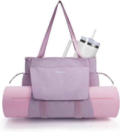 Yoga Mat Bag Waterproof Tote Gym Bag Mat Carrier W/Wet Pocket | hook-and-loop mat holder 5s quick access, 40oz handled bottle pocket, wet bag, lightweight waterproof, drawstring pockets,19L
