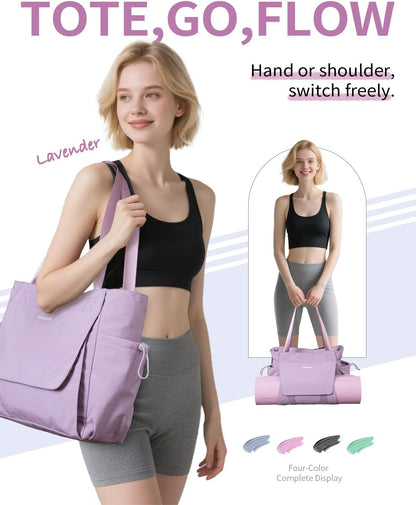 Yoga Mat Bag Waterproof Tote Gym Bag Mat Carrier W/Wet Pocket | hook-and-loop mat holder 5s quick access, 40oz handled bottle pocket, wet bag, lightweight waterproof, drawstring pockets,19L