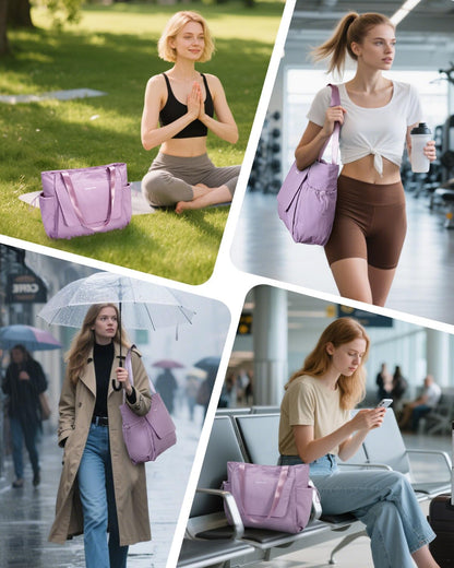 Yoga Mat Bag Waterproof Tote Gym Bag Mat Carrier W/Wet Pocket | hook-and-loop mat holder 5s quick access, 40oz handled bottle pocket, wet bag, lightweight waterproof, drawstring pockets,19L