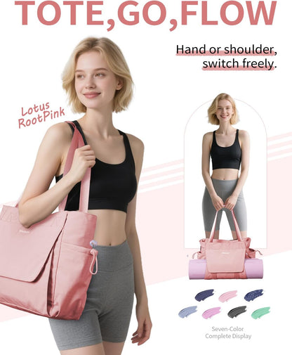 Yoga Mat Bag Waterproof Tote Gym Bag Mat Carrier W/Wet Pocket | hook-and-loop mat holder 5s quick access, 40oz handled bottle pocket, wet bag, lightweight waterproof, drawstring pockets,19L