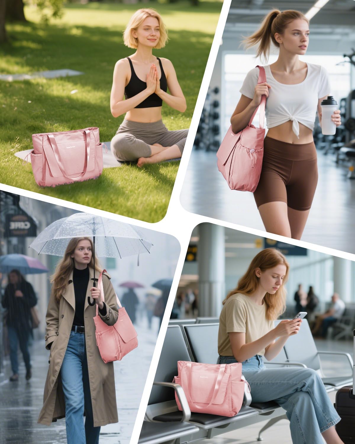 Yoga Mat Bag Waterproof Tote Gym Bag Mat Carrier W/Wet Pocket | hook-and-loop mat holder 5s quick access, 40oz handled bottle pocket, wet bag, lightweight waterproof, drawstring pockets,19L