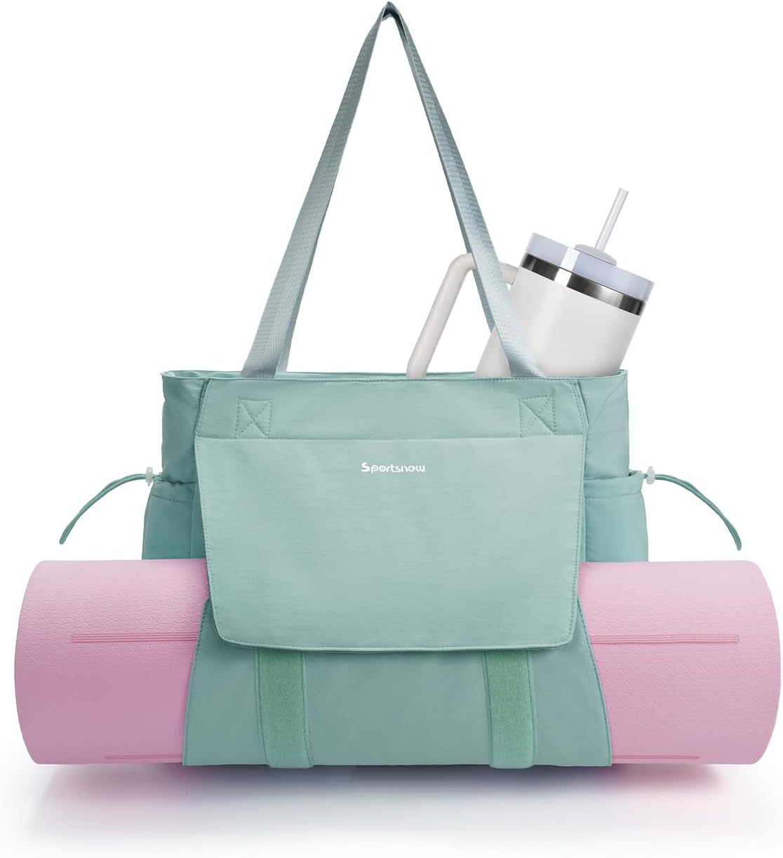 Yoga Mat Bag Waterproof Tote Gym Bag Mat Carrier W/Wet Pocket | hook-and-loop mat holder 5s quick access, 40oz handled bottle pocket, wet bag, lightweight waterproof, drawstring pockets,19L