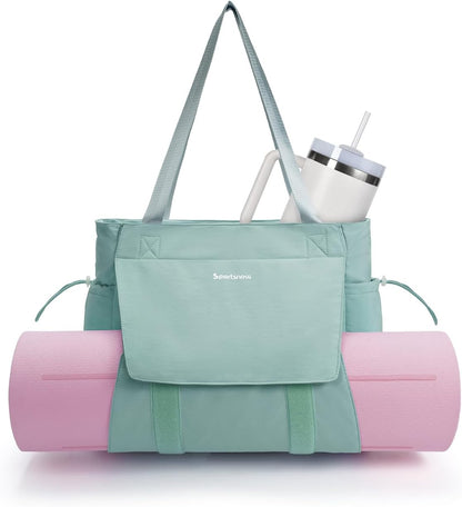 Yoga Mat Bag Waterproof Tote Gym Bag Mat Carrier W/Wet Pocket | hook-and-loop mat holder 5s quick access, 40oz handled bottle pocket, wet bag, lightweight waterproof, drawstring pockets,19L