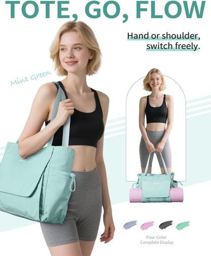 Yoga Mat Bag Waterproof Tote Gym Bag Mat Carrier W/Wet Pocket | hook-and-loop mat holder 5s quick access, 40oz handled bottle pocket, wet bag, lightweight waterproof, drawstring pockets,19L