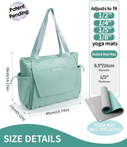 Yoga Mat Bag Waterproof Tote Gym Bag Mat Carrier W/Wet Pocket | hook-and-loop mat holder 5s quick access, 40oz handled bottle pocket, wet bag, lightweight waterproof, drawstring pockets,19L