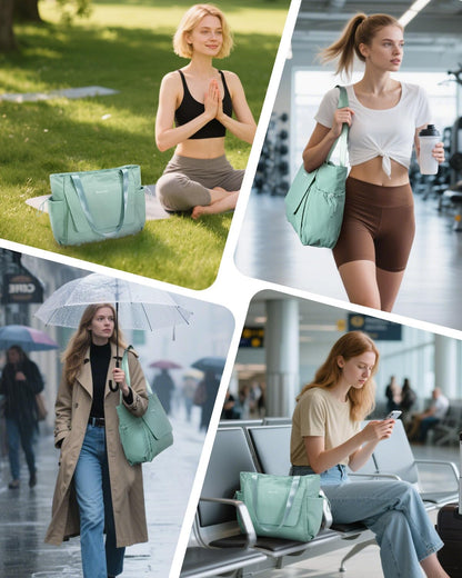 Yoga Mat Bag Waterproof Tote Gym Bag Mat Carrier W/Wet Pocket | hook-and-loop mat holder 5s quick access, 40oz handled bottle pocket, wet bag, lightweight waterproof, drawstring pockets,19L