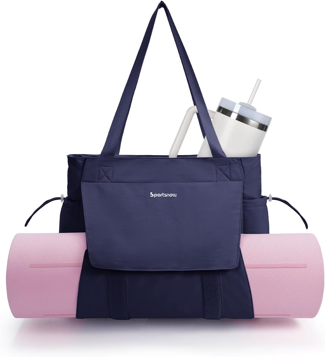 Yoga Mat Bag Waterproof Tote Gym Bag Mat Carrier W/Wet Pocket | hook-and-loop mat holder 5s quick access, 40oz handled bottle pocket, wet bag, lightweight waterproof, drawstring pockets,19L