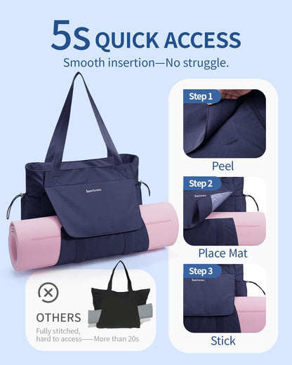 Yoga Mat Bag Waterproof Tote Gym Bag Mat Carrier W/Wet Pocket | hook-and-loop mat holder 5s quick access, 40oz handled bottle pocket, wet bag, lightweight waterproof, drawstring pockets,19L