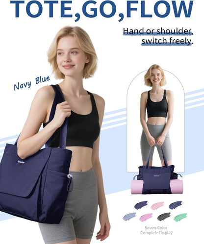Yoga Mat Bag Waterproof Tote Gym Bag Mat Carrier W/Wet Pocket | hook-and-loop mat holder 5s quick access, 40oz handled bottle pocket, wet bag, lightweight waterproof, drawstring pockets,19L