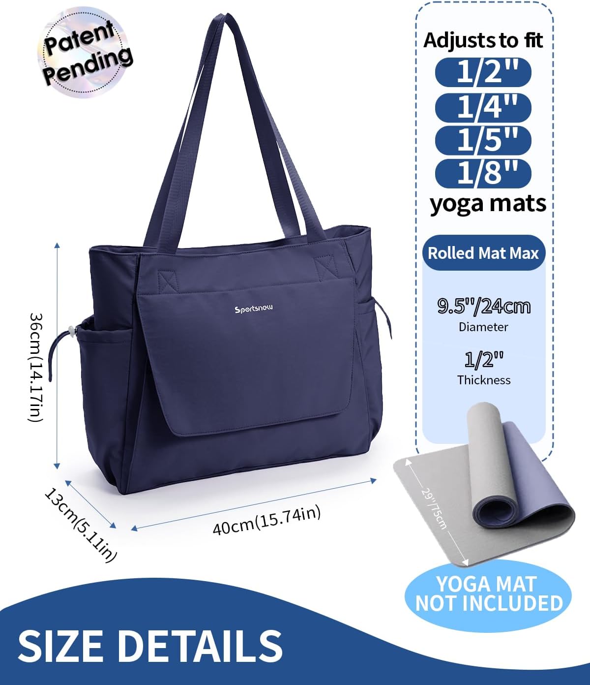 Yoga Mat Bag Waterproof Tote Gym Bag Mat Carrier W/Wet Pocket | hook-and-loop mat holder 5s quick access, 40oz handled bottle pocket, wet bag, lightweight waterproof, drawstring pockets,19L