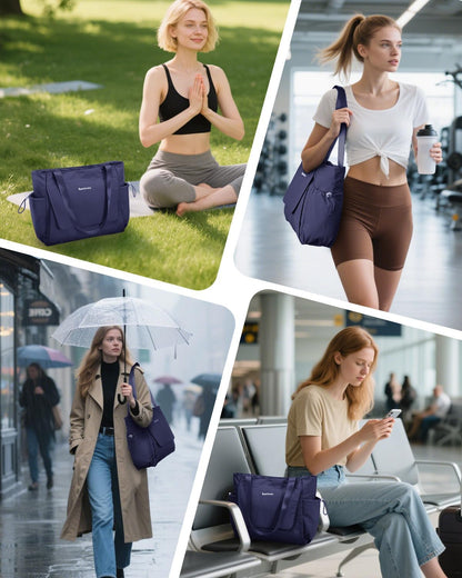 Yoga Mat Bag Waterproof Tote Gym Bag Mat Carrier W/Wet Pocket | hook-and-loop mat holder 5s quick access, 40oz handled bottle pocket, wet bag, lightweight waterproof, drawstring pockets,19L