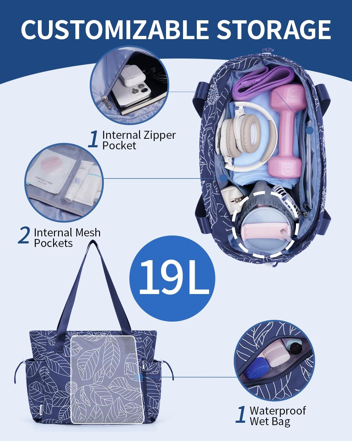 Yoga Mat Bag Waterproof Tote Gym Bag Mat Carrier W/Wet Pocket | hook-and-loop mat holder 5s quick access, 40oz handled bottle pocket, wet bag, lightweight waterproof, drawstring pockets,19L