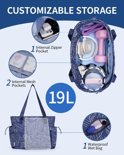 Yoga Mat Bag Waterproof Tote Gym Bag Mat Carrier W/Wet Pocket | hook-and-loop mat holder 5s quick access, 40oz handled bottle pocket, wet bag, lightweight waterproof, drawstring pockets,19L