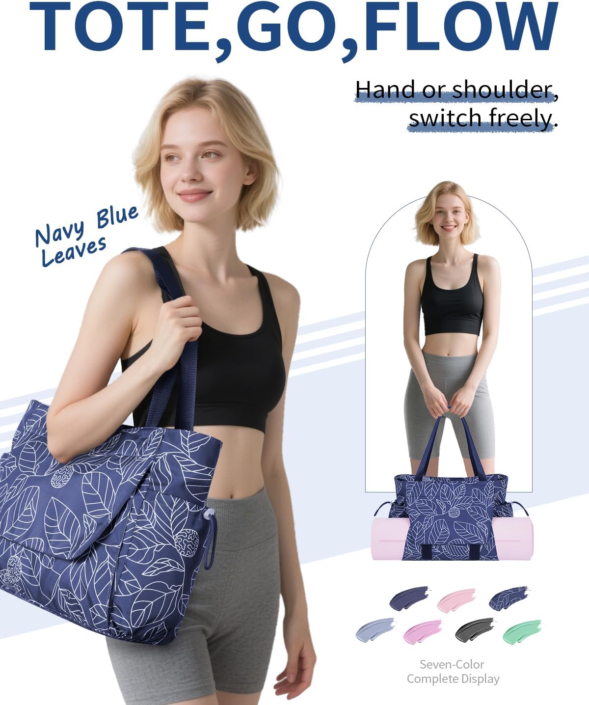 Yoga Mat Bag Waterproof Tote Gym Bag Mat Carrier W/Wet Pocket | hook-and-loop mat holder 5s quick access, 40oz handled bottle pocket, wet bag, lightweight waterproof, drawstring pockets,19L