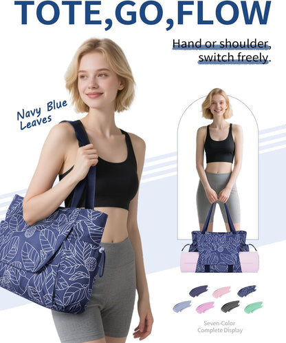 Yoga Mat Bag Waterproof Tote Gym Bag Mat Carrier W/Wet Pocket | hook-and-loop mat holder 5s quick access, 40oz handled bottle pocket, wet bag, lightweight waterproof, drawstring pockets,19L