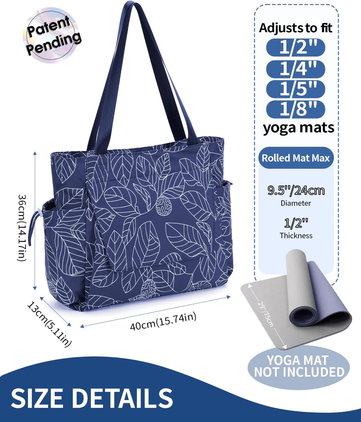Yoga Mat Bag Waterproof Tote Gym Bag Mat Carrier W/Wet Pocket | hook-and-loop mat holder 5s quick access, 40oz handled bottle pocket, wet bag, lightweight waterproof, drawstring pockets,19L