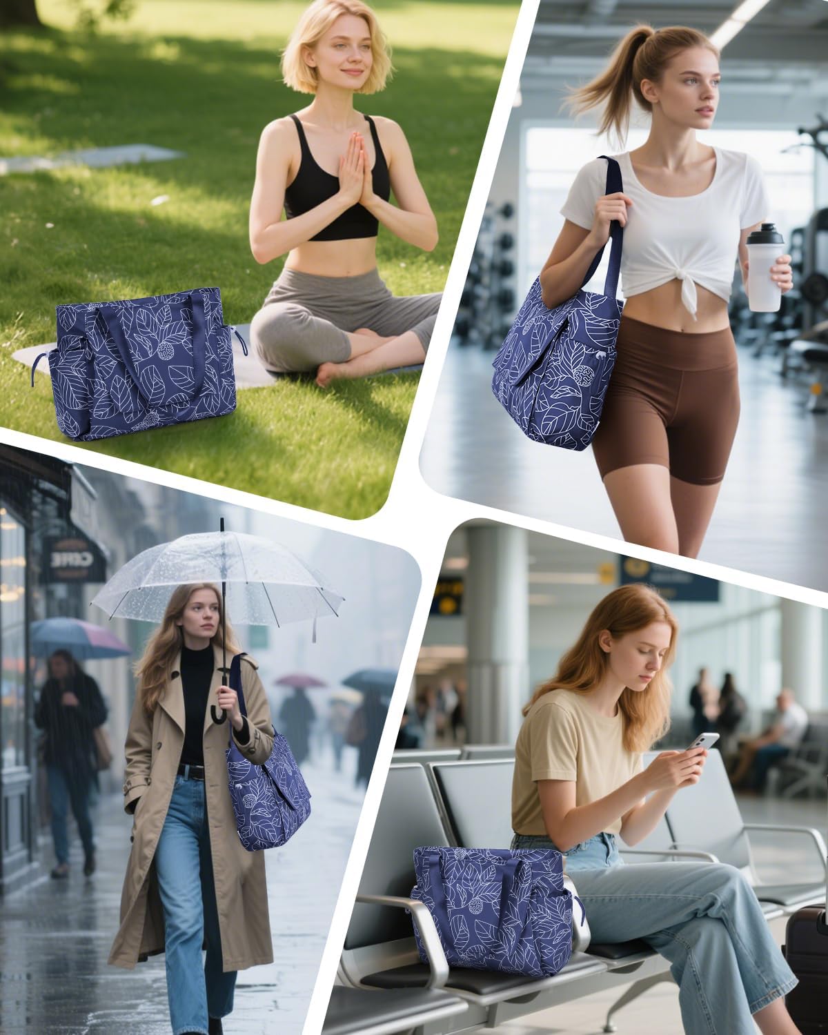 Yoga Mat Bag Waterproof Tote Gym Bag Mat Carrier W/Wet Pocket | hook-and-loop mat holder 5s quick access, 40oz handled bottle pocket, wet bag, lightweight waterproof, drawstring pockets,19L