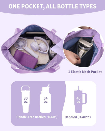 Yoga Mat Bag Waterproof Tote Gym Bag Mat Carrier W/Wet Pocket | hook-and-loop mat holder 5s quick access, 40oz handled bottle pocket, wet bag, lightweight waterproof, drawstring pockets,19L