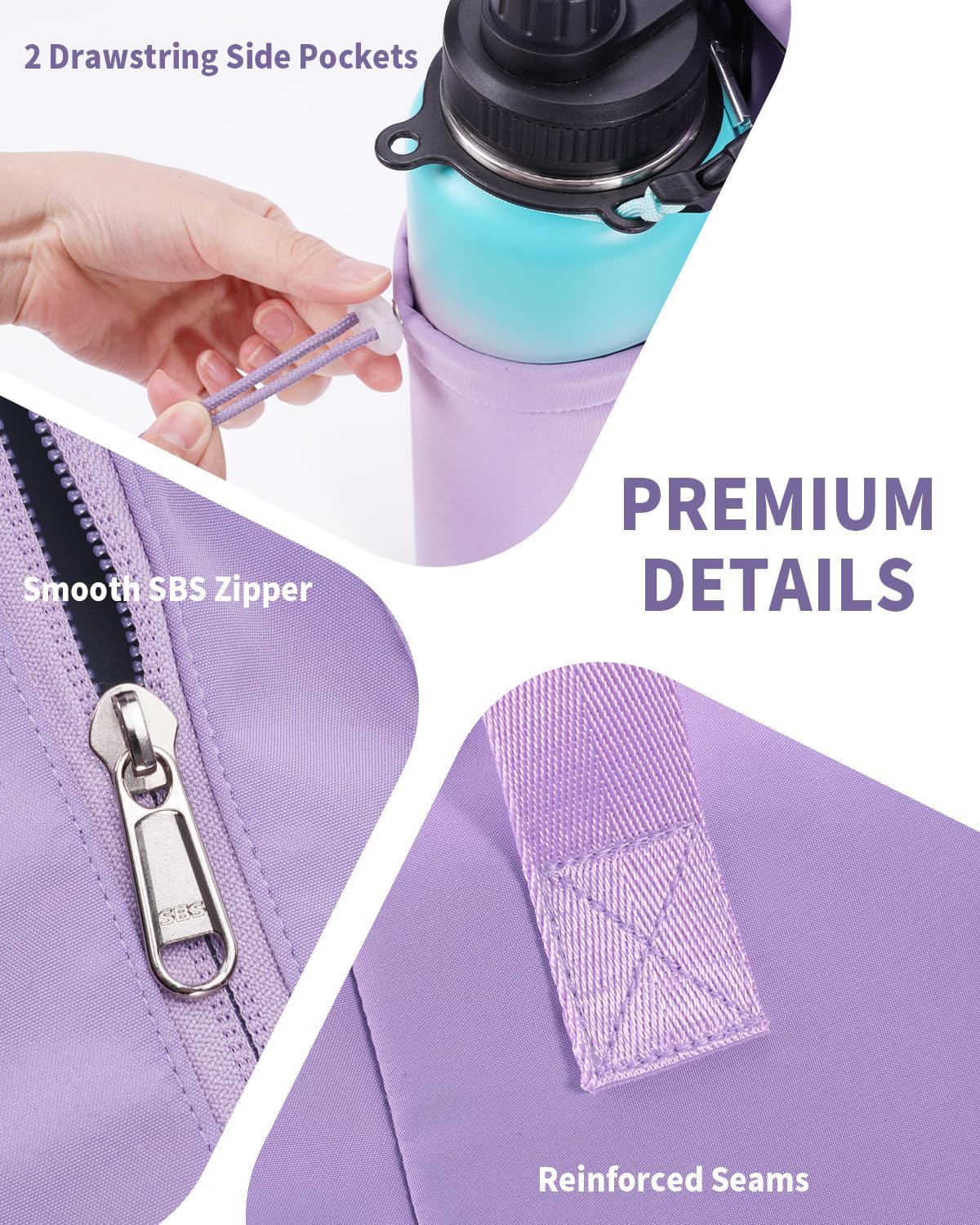 Yoga Mat Bag Waterproof Tote Gym Bag Mat Carrier W/Wet Pocket | hook-and-loop mat holder 5s quick access, 40oz handled bottle pocket, wet bag, lightweight waterproof, drawstring pockets,19L