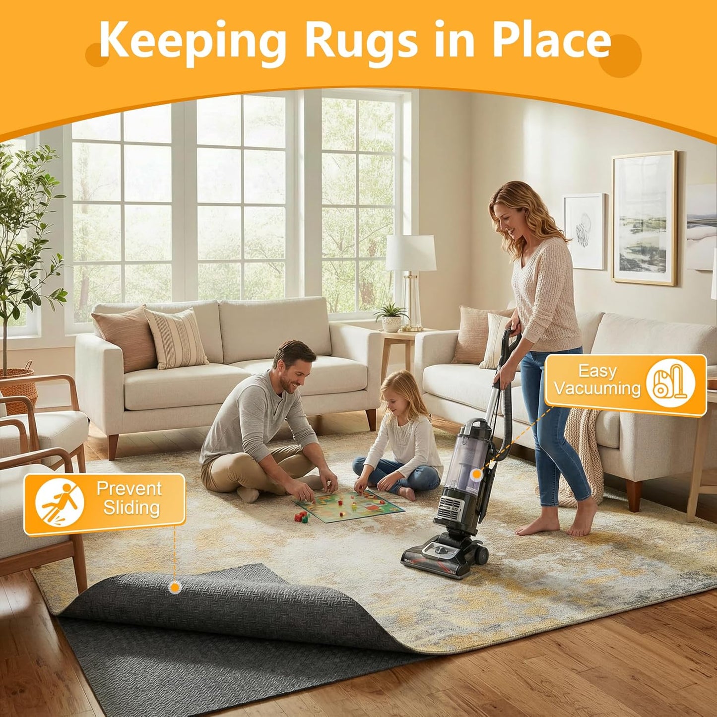2x3 Non Slip Rug Pad Gripper, 1/4" Thick Cushioned Carpet Pads for Hardwood Floors, Felt and Silicone Backing, Under Area Rugs Anti Skid Mat Keep Rugs in Place