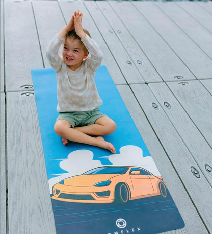 Kids Yoga Mat with Carrying Strap – 60"x24" Non-Slip Premium Exercise Mat for Kids, 3mm Thick Non-Toxic, PVC-Free Play Mat for Children, Dolphin, Car & Supergirl Designs