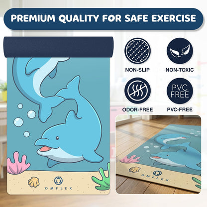 Kids Yoga Mat with Carrying Strap – 60"x24" Non-Slip Premium Exercise Mat for Kids, 3mm Thick Non-Toxic, PVC-Free Play Mat for Children, Dolphin, Car & Supergirl Designs