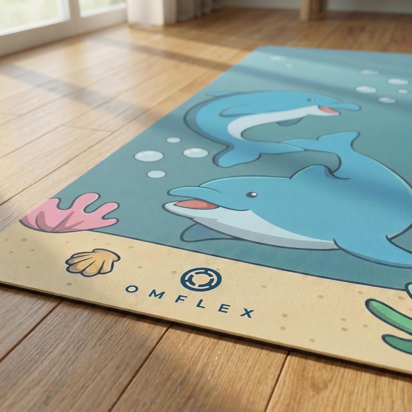 Kids Yoga Mat with Carrying Strap – 60"x24" Non-Slip Premium Exercise Mat for Kids, 3mm Thick Non-Toxic, PVC-Free Play Mat for Children, Dolphin, Car & Supergirl Designs