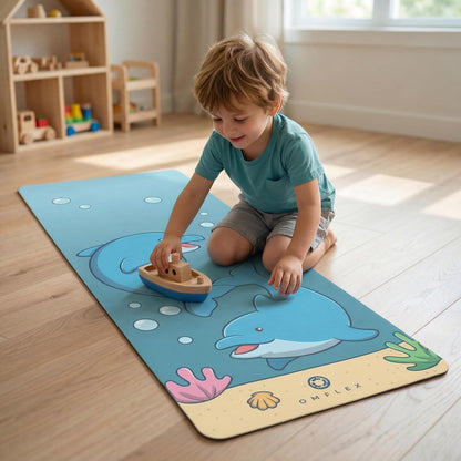 Kids Yoga Mat with Carrying Strap – 60"x24" Non-Slip Premium Exercise Mat for Kids, 3mm Thick Non-Toxic, PVC-Free Play Mat for Children, Dolphin, Car & Supergirl Designs