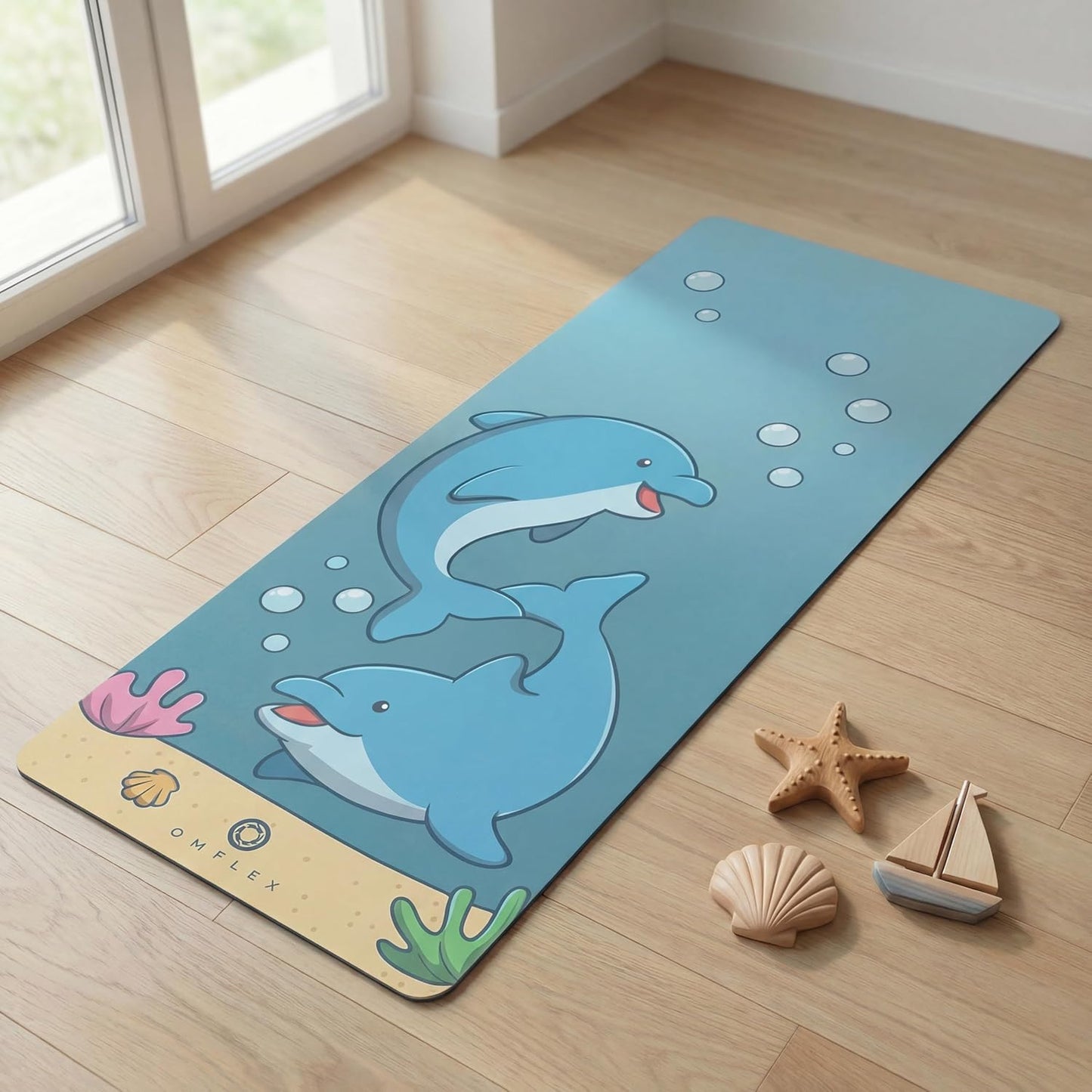 Kids Yoga Mat with Carrying Strap – 60"x24" Non-Slip Premium Exercise Mat for Kids, 3mm Thick Non-Toxic, PVC-Free Play Mat for Children, Dolphin, Car & Supergirl Designs