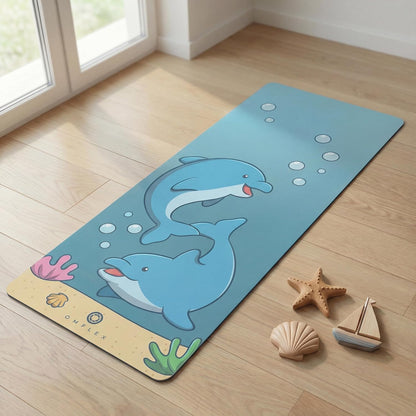 Kids Yoga Mat with Carrying Strap – 60"x24" Non-Slip Premium Exercise Mat for Kids, 3mm Thick Non-Toxic, PVC-Free Play Mat for Children, Dolphin, Car & Supergirl Designs