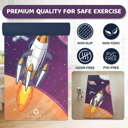 Kids Yoga Mat with Carrying Strap – 60"x24" Non-Slip Premium Exercise Mat for Kids, 3mm Thick Non-Toxic, PVC-Free Play Mat for Children, Dolphin, Car & Supergirl Designs