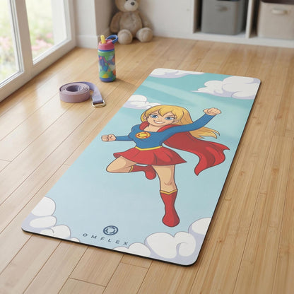Kids Yoga Mat with Carrying Strap – 60"x24" Non-Slip Premium Exercise Mat for Kids, 3mm Thick Non-Toxic, PVC-Free Play Mat for Children, Dolphin, Car & Supergirl Designs