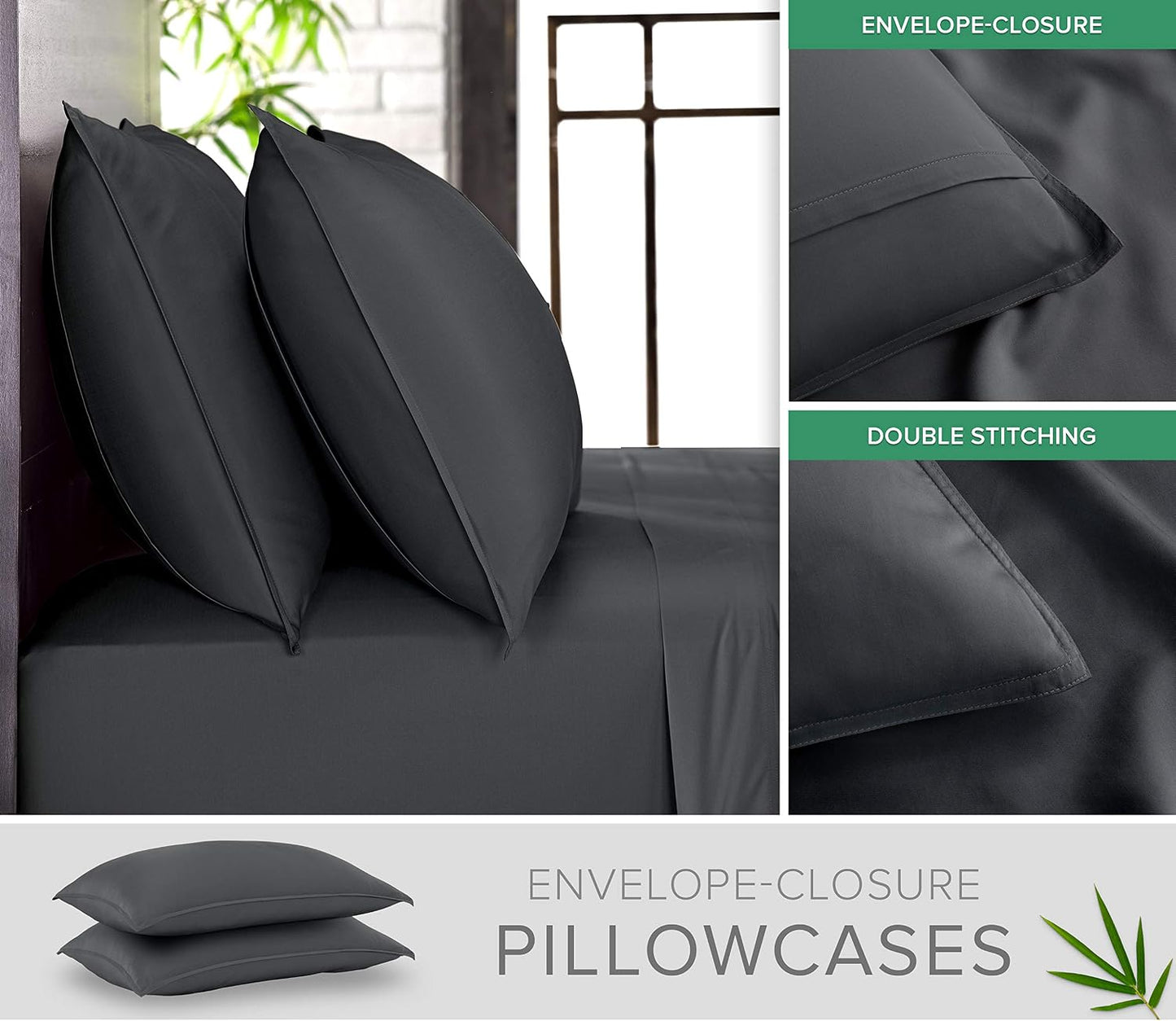 King Pillowcases - Genuine 100% Organic Viscose Derived from Bamboo, Luxuriously Soft & Cooling, Double Stitching, Envelope Closure (2 King Pillowcases, White)
