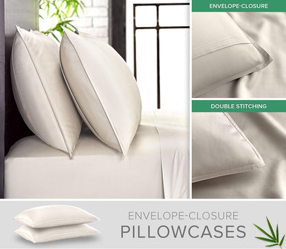 King Pillowcases - Genuine 100% Organic Viscose Derived from Bamboo, Luxuriously Soft & Cooling, Double Stitching, Envelope Closure (2 King Pillowcases, White)