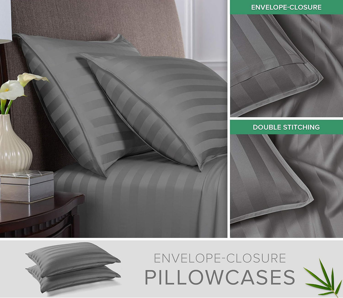 King Pillowcases - Genuine 100% Organic Viscose Derived from Bamboo, Luxuriously Soft & Cooling, Double Stitching, Envelope Closure (2 King Pillowcases, White)