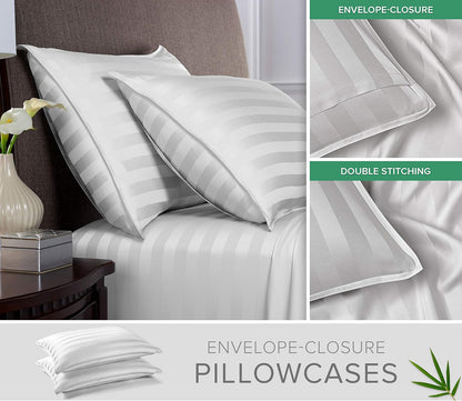 King Pillowcases - Genuine 100% Organic Viscose Derived from Bamboo, Luxuriously Soft & Cooling, Double Stitching, Envelope Closure (2 King Pillowcases, White)