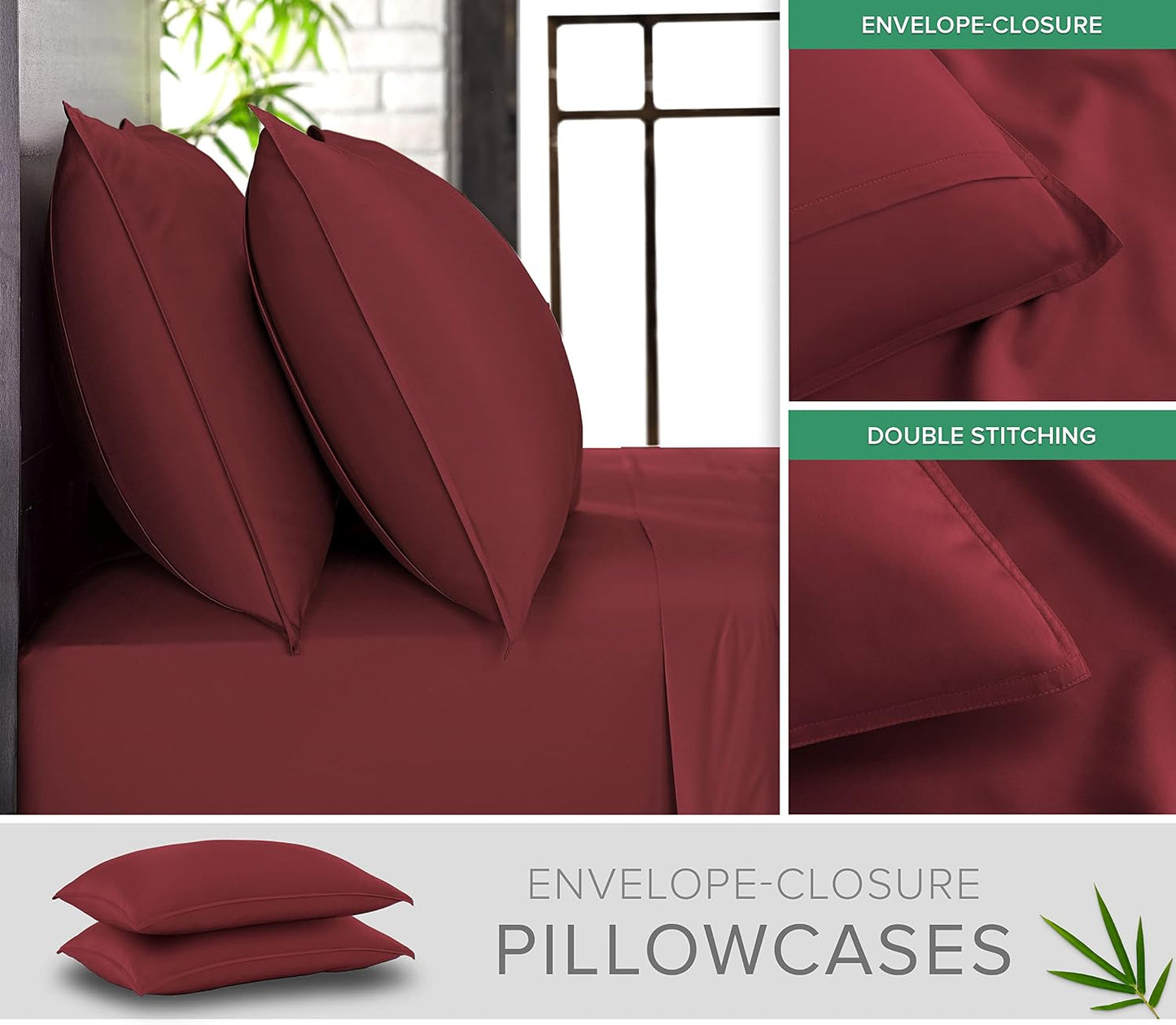 King Pillowcases - Genuine 100% Organic Viscose Derived from Bamboo, Luxuriously Soft & Cooling, Double Stitching, Envelope Closure (2 King Pillowcases, White)