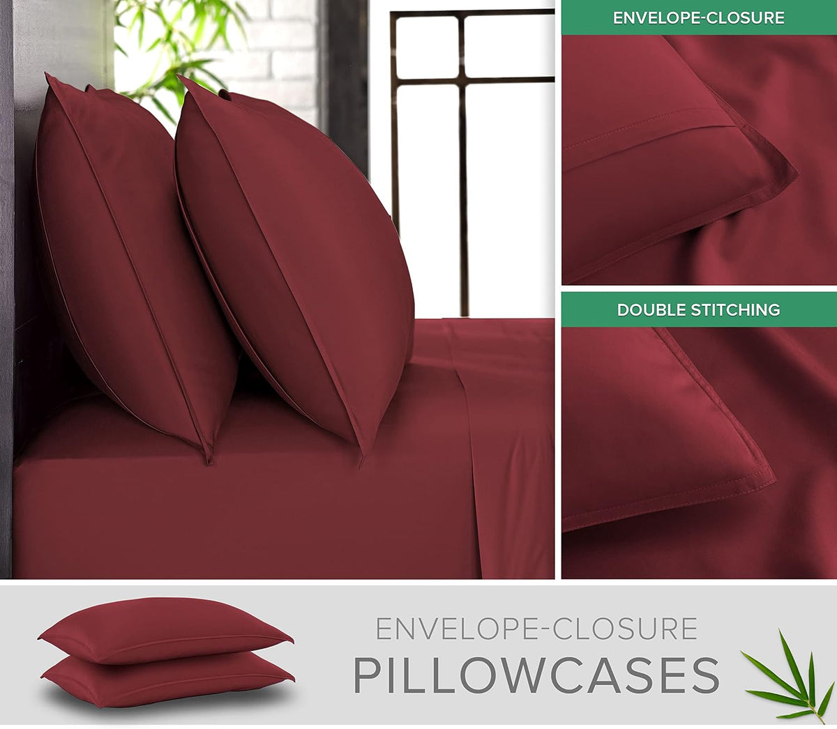 King Pillowcases - Genuine 100% Organic Viscose Derived from Bamboo, Luxuriously Soft & Cooling, Double Stitching, Envelope Closure (2 King Pillowcases, White)