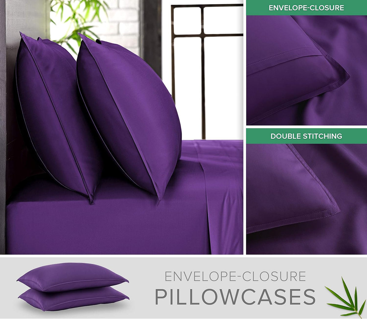 King Pillowcases - Genuine 100% Organic Viscose Derived from Bamboo, Luxuriously Soft & Cooling, Double Stitching, Envelope Closure (2 King Pillowcases, White)