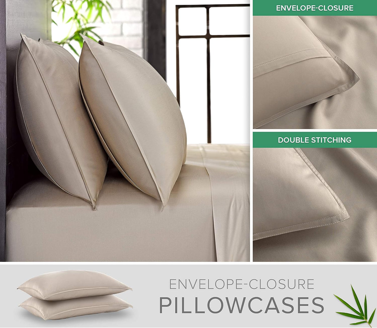 King Pillowcases - Genuine 100% Organic Viscose Derived from Bamboo, Luxuriously Soft & Cooling, Double Stitching, Envelope Closure (2 King Pillowcases, White)