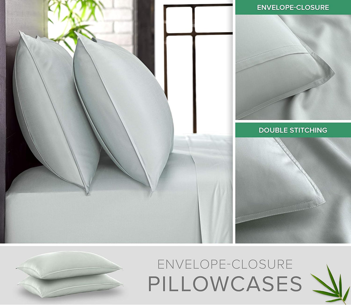 King Pillowcases - Genuine 100% Organic Viscose Derived from Bamboo, Luxuriously Soft & Cooling, Double Stitching, Envelope Closure (2 King Pillowcases, White)