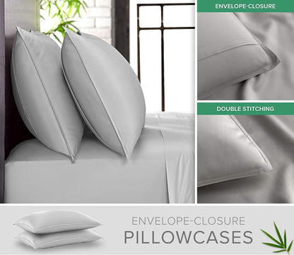 King Pillowcases - Genuine 100% Organic Viscose Derived from Bamboo, Luxuriously Soft & Cooling, Double Stitching, Envelope Closure (2 King Pillowcases, White)