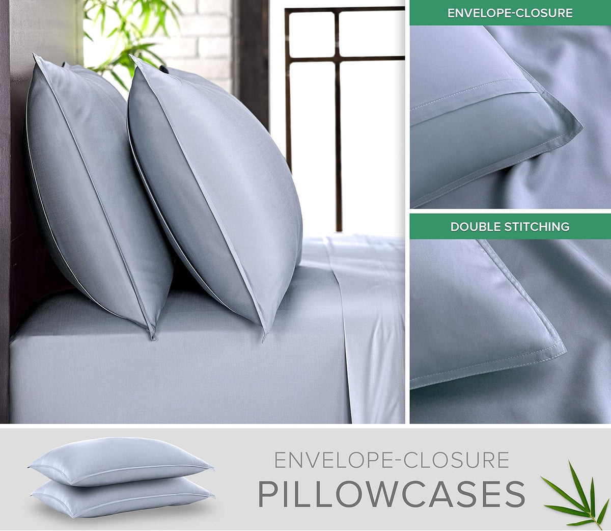 King Pillowcases - Genuine 100% Organic Viscose Derived from Bamboo, Luxuriously Soft & Cooling, Double Stitching, Envelope Closure (2 King Pillowcases, White)